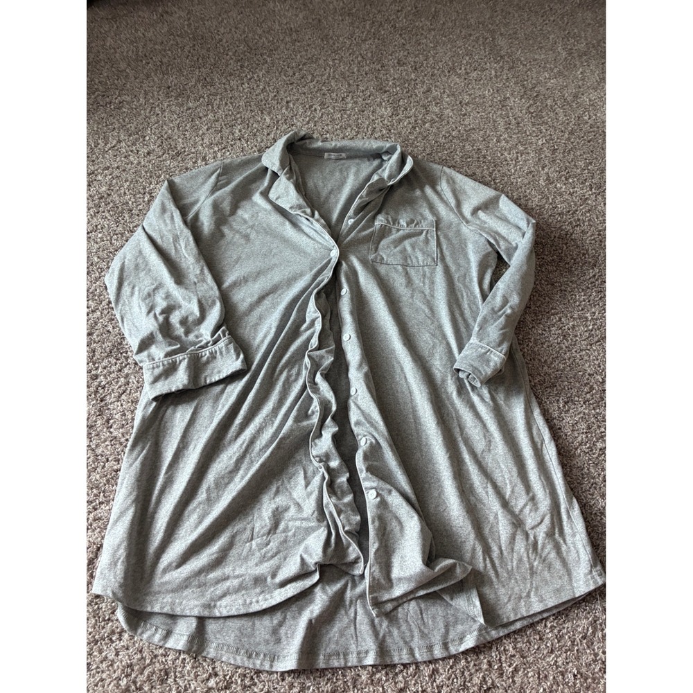 Ekouaer Women Heather Gray Button Down Nightshirt Long Sleeve Sleep Dress 2XL